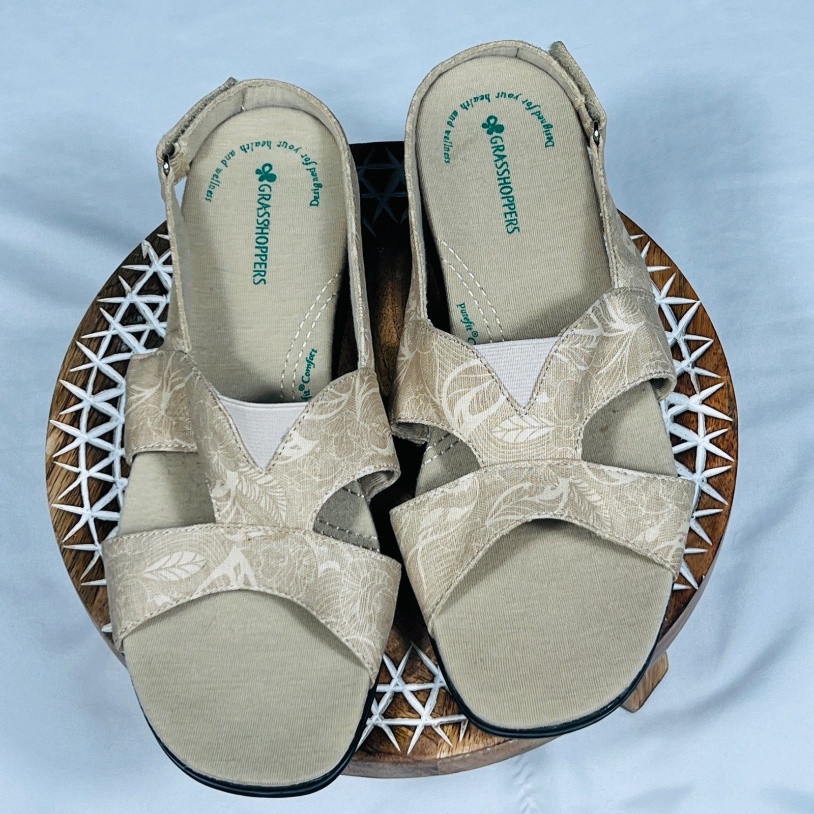 Grasshoppers Cece Tan Leaf Print Slingback Comfort Sandals Womens 8.5 M EF48655