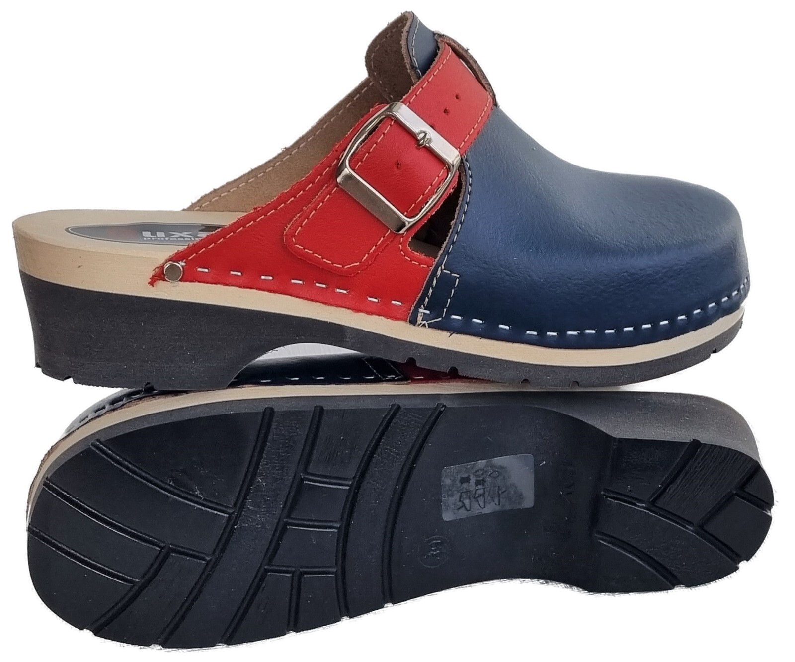 Wooden clogs mules size 38 **blue-red** real leather