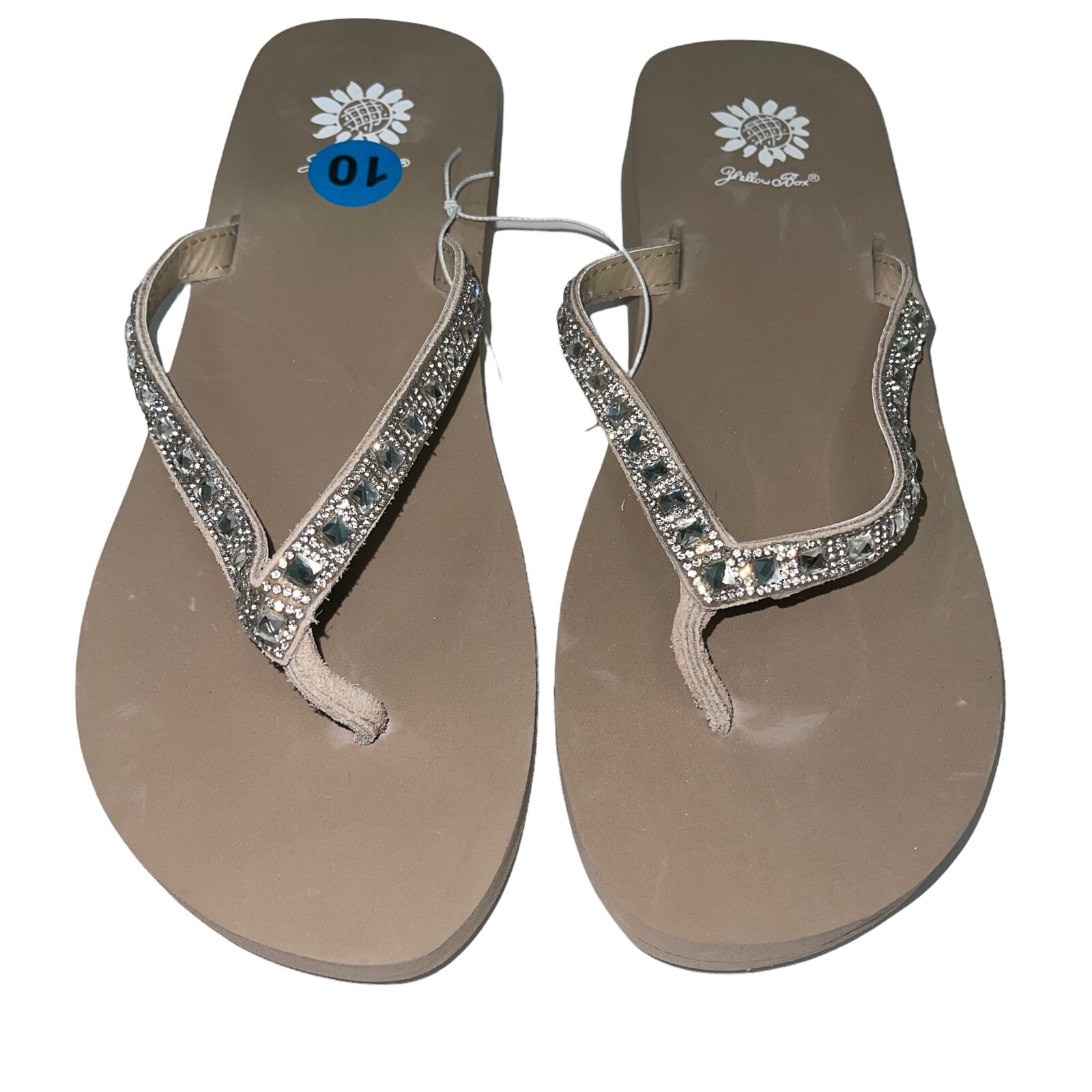 Yellow Box Womens Flip Flops Saydee Sparkle Jeweled Rhinestone Beige Tan Sandals