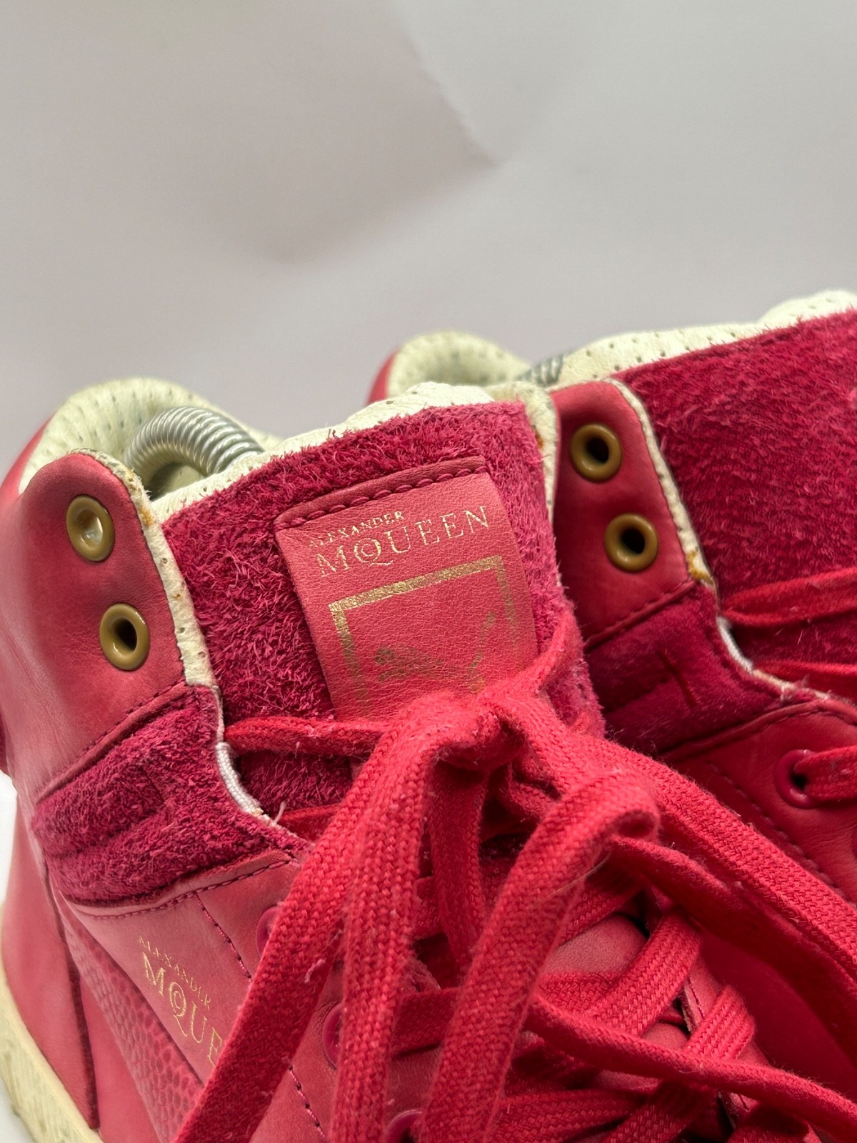 Alexander McQueen Puma High Top Sneakers Pink Red Leather Size EU 37 Rare