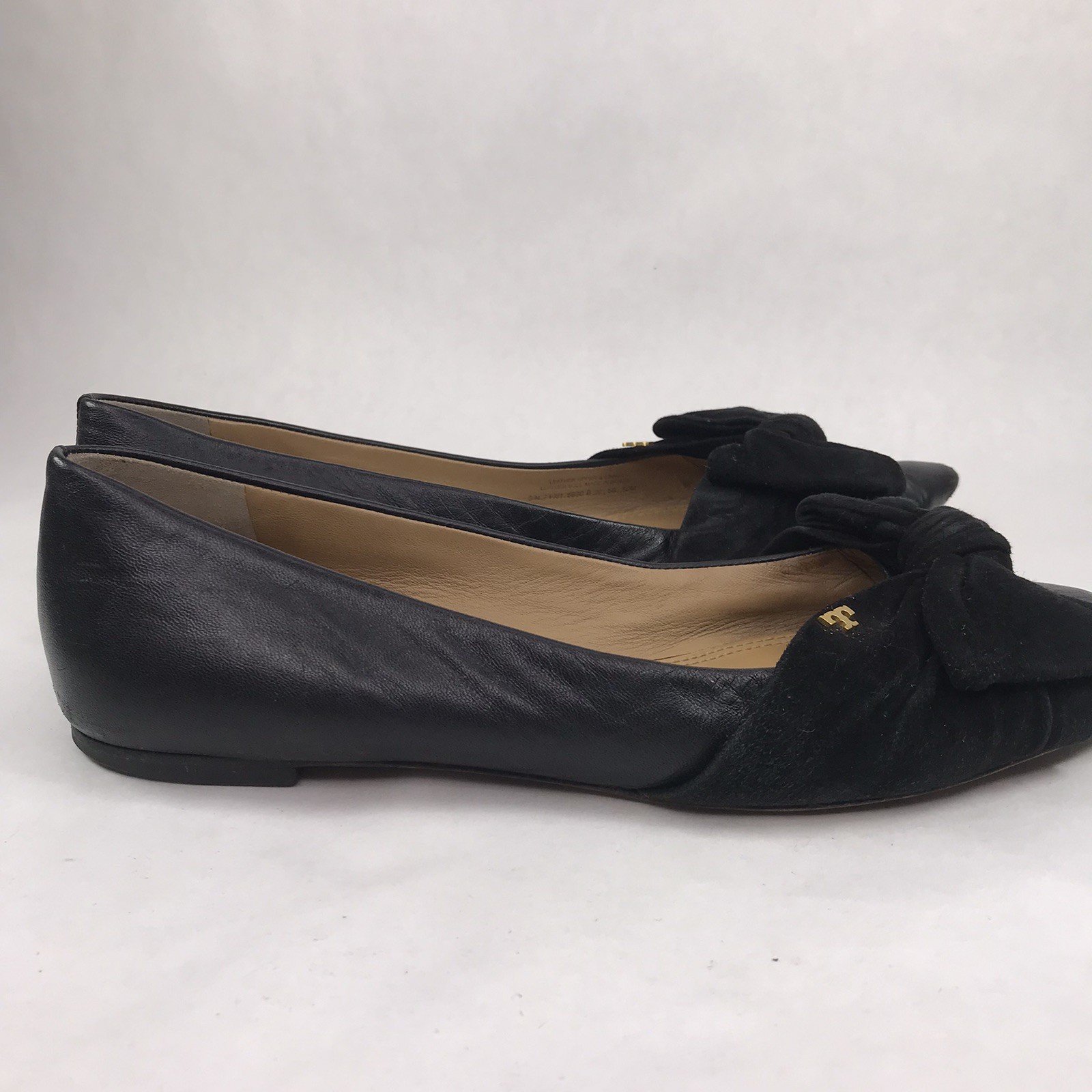 Tory Burch Women’s Size 10 Eleanor Flat Black Leather Bow Pointed Toe Shoes