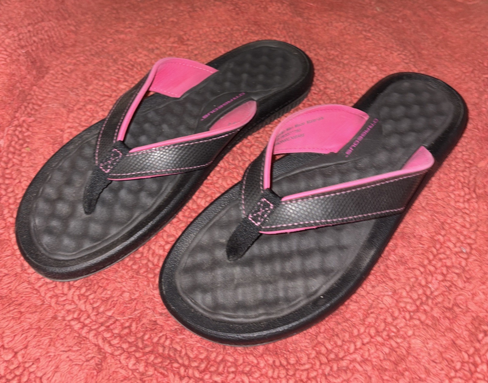 O’Rageous Women’s EVA Foam Padded Flip Flops Black Pink Trim Thong Sandal Sz 9 M