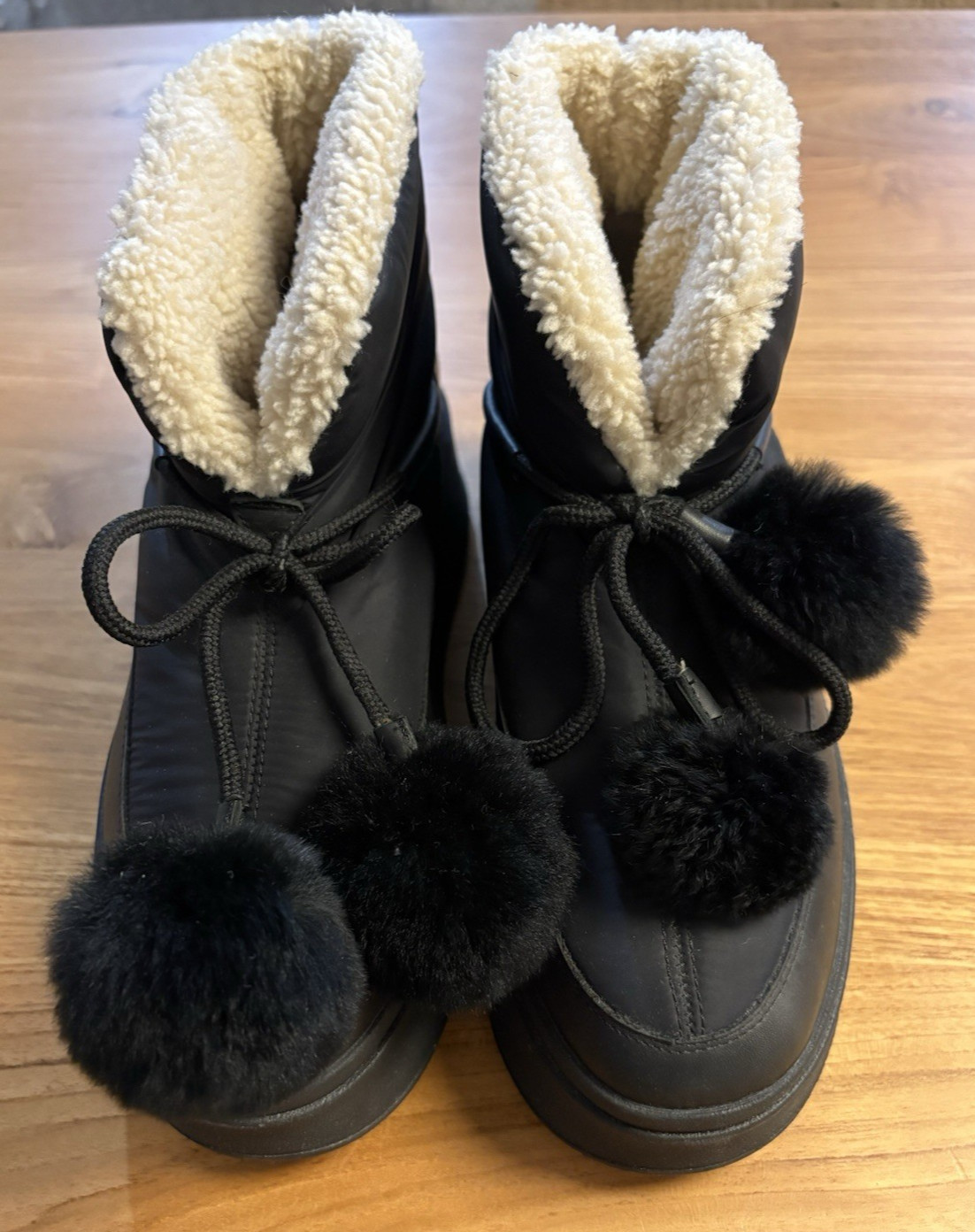 ASH Mini Black Faux Fur Pom Pom Platform Ankle Booties US 7.5-8 EU 38 NWOB