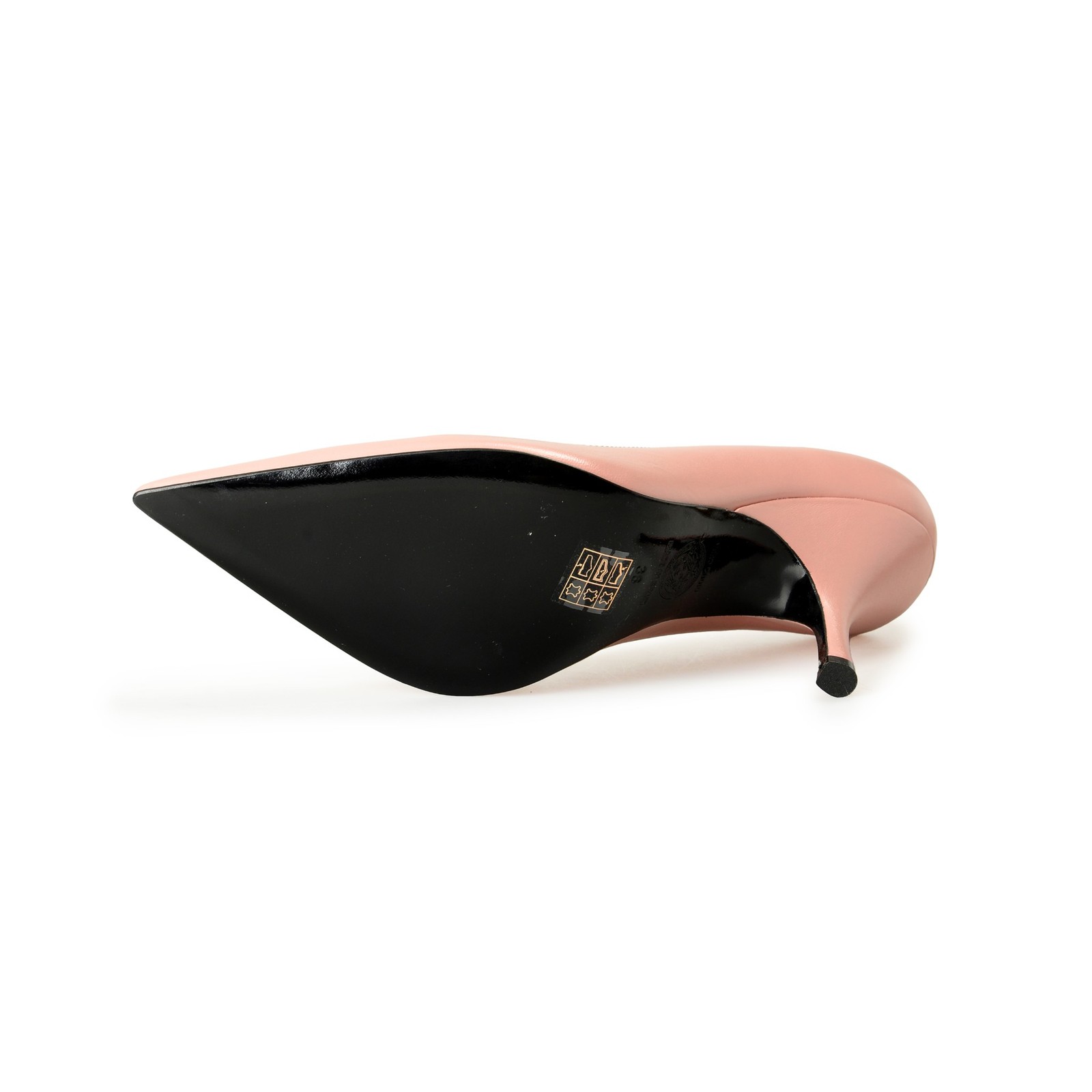 Versace Women’s Gold V-Logo Dark Rose 100% Leather Heeled Pumps Shoes US 6 IT 36