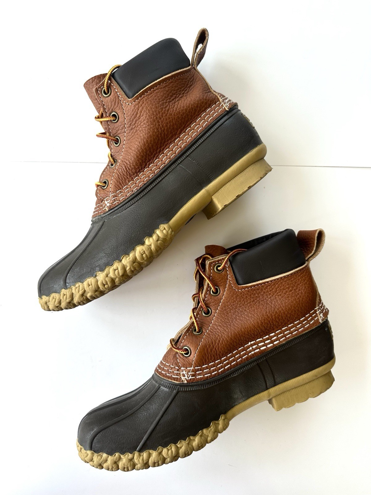 LL Bean Duck Bean Boots Women Size 9 Unlined Rolled Leather Vintage Made in USA