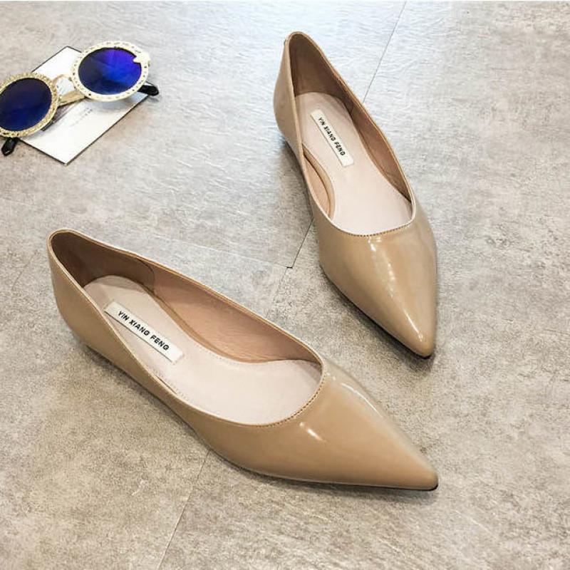 Women Patent Leather Pointed Toe Flat Pumps Slip On Office Party Dress Shoes
