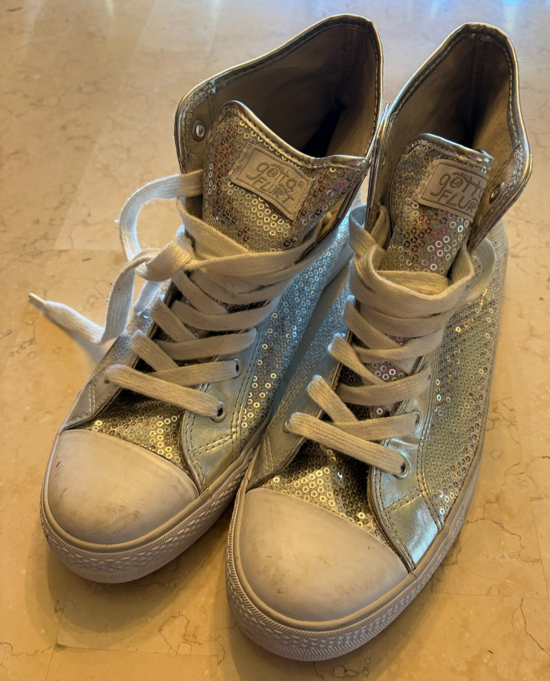Gotta Flurt Silver Sequin High Top Sneakers Women’s Sz 10 Chuck Style