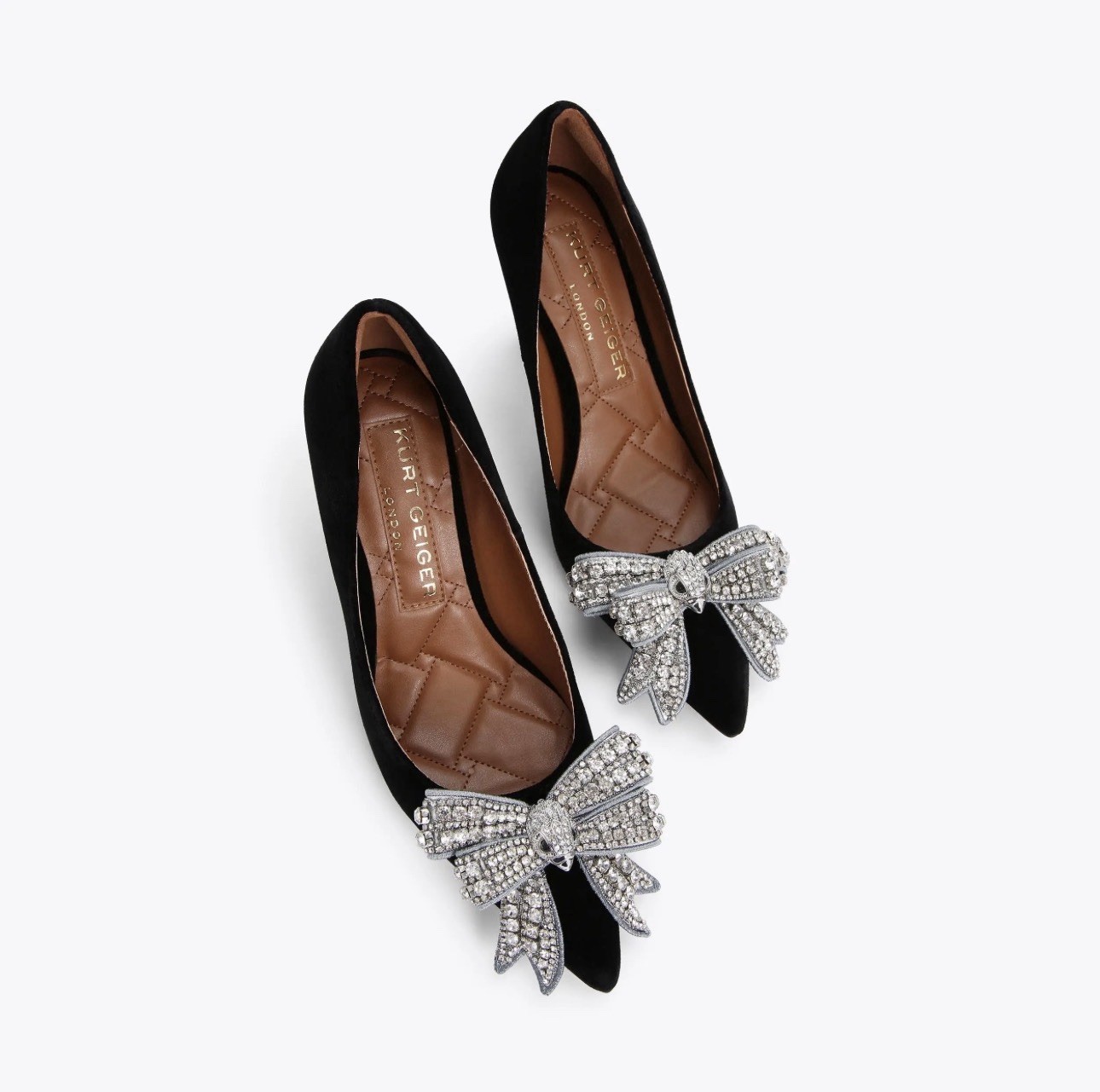 Kurt Geiger London Belgravia Velvet Rhinestone Bow Pumps Black & Silver. Sz 10