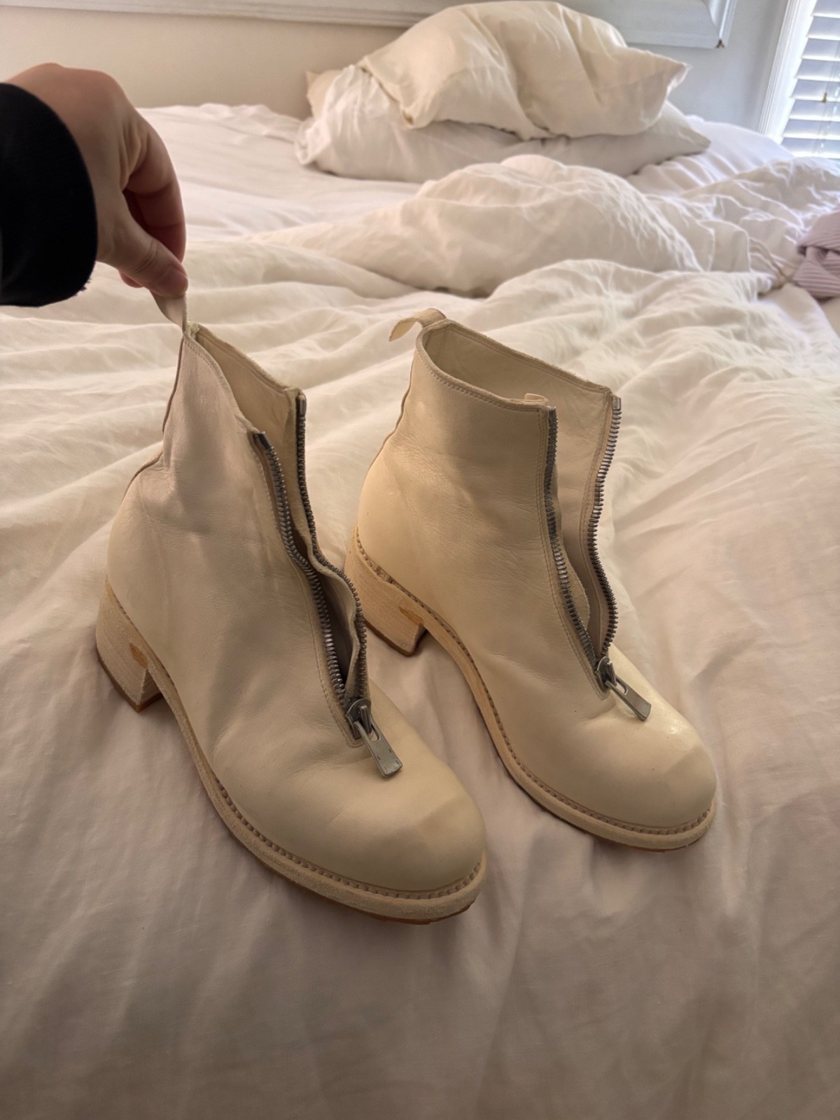 GUIDI New Women’s White Cream Leather Front Zipper Ankle Boots Size US8 EU38