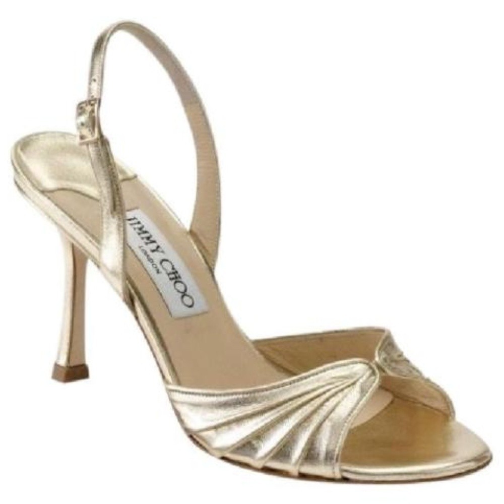 Jimmy Choo Gold King Slingback Sandal Open Toe Leather Slim Heel 39