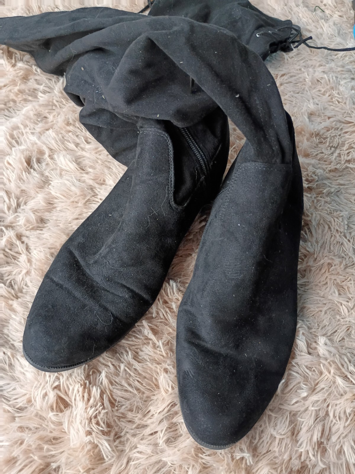 Unisa Size 9 Over The Knee Black Boots Heel 3” Partial Zip Suede #H1