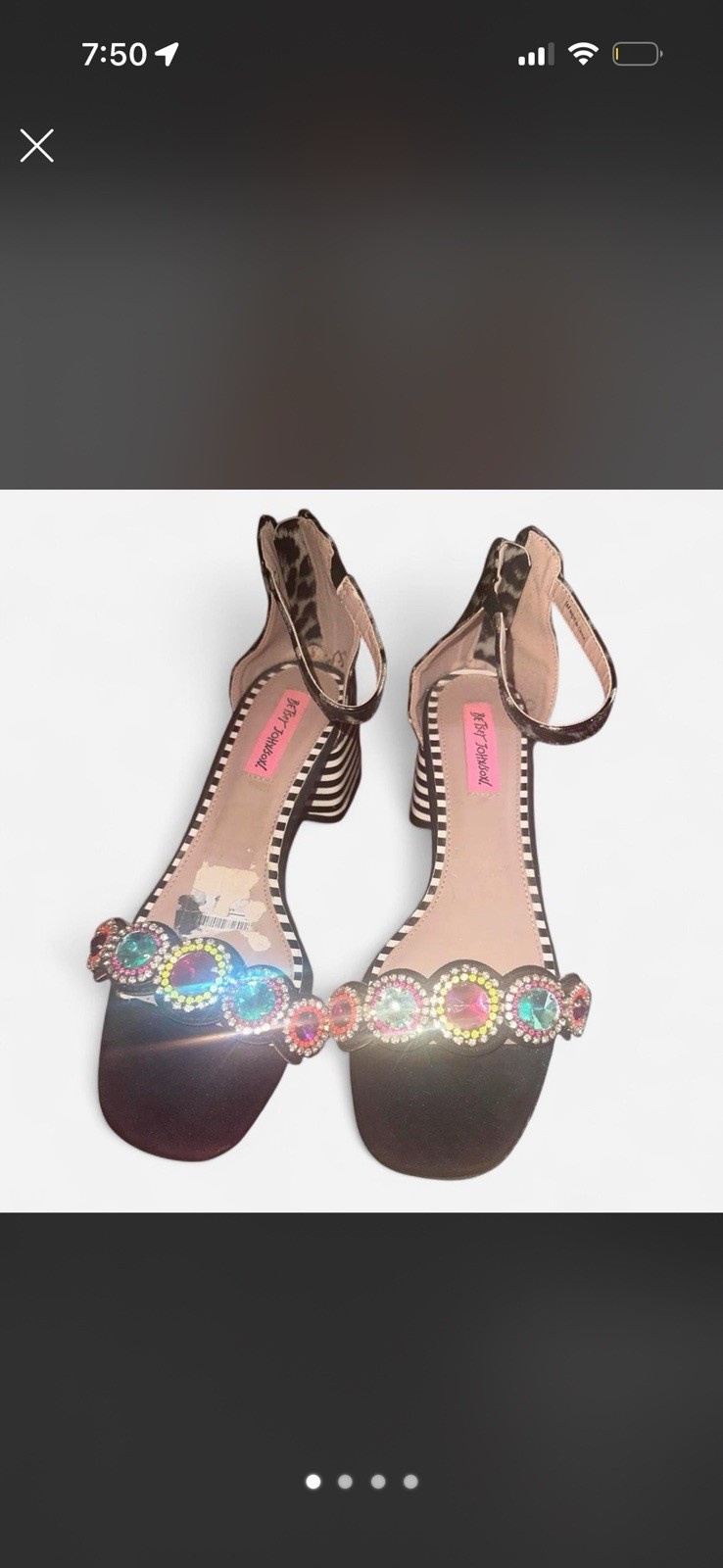 Betsy Johnson Multicoloured rhinestone black and white striped sandal heels