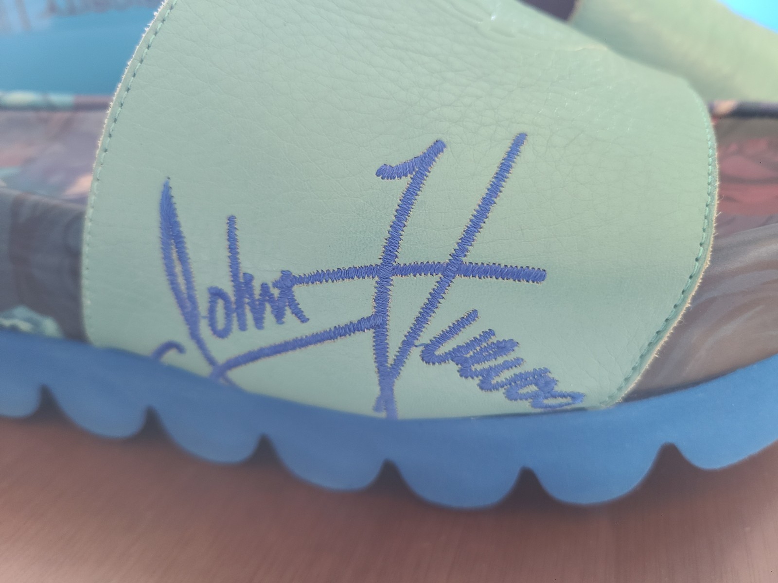 JOHN FLUEVOG signed platform teal and blue slide sandal shoes BUOY SIZE 10. EUC!