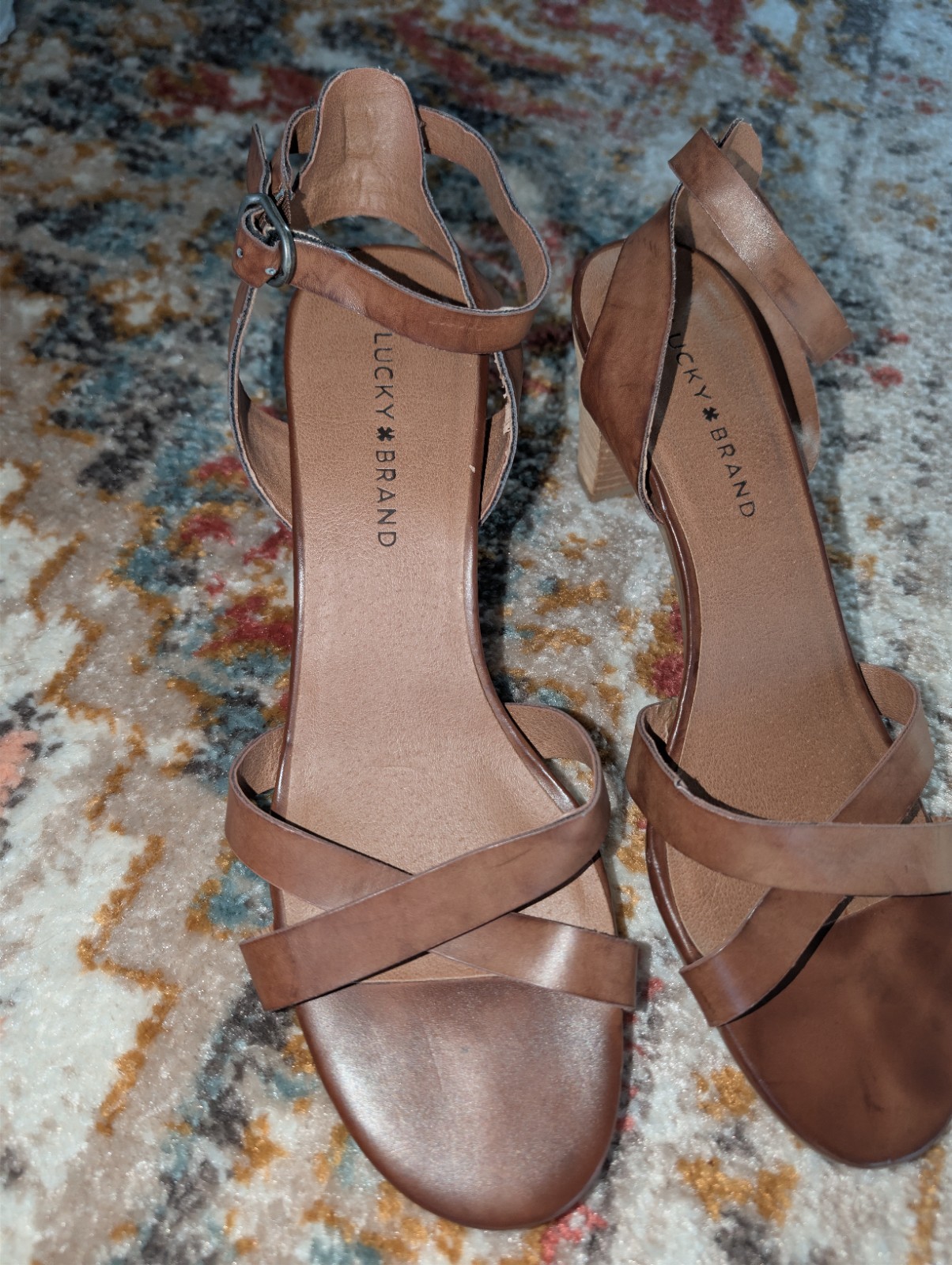 Lucky Brand Brown Buckle Strappy Leather Look Sandal Women’s US 10 Summer Casual