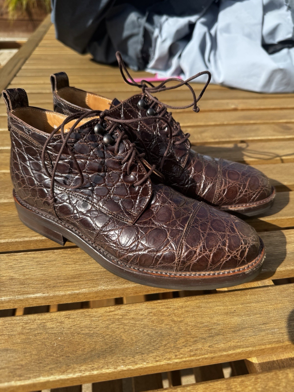 Ralph Lauren RL Brown Crocodile Women’s Lace Up Ankle Booties Shoes 5.5