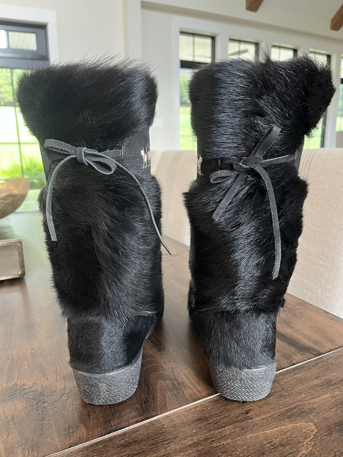 Christina Leather & Fur Embroidered Boots Made In Italy Black Size 42 Or 10/10.5