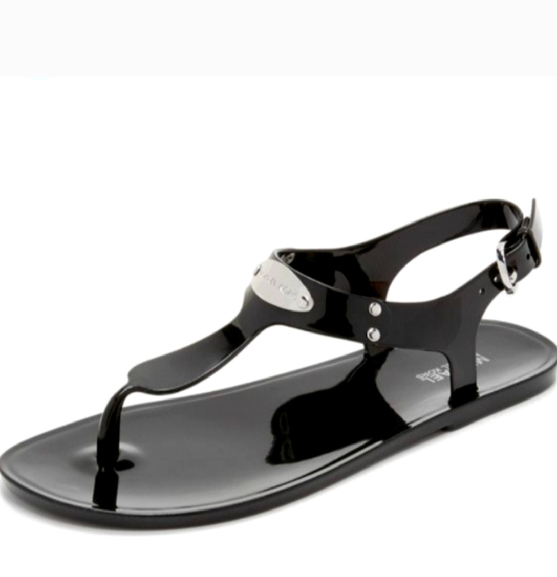 MICHAEL KORS MK PLATE ICONIC JELLY PVC LOGO THONG SANDALS SIZE 8