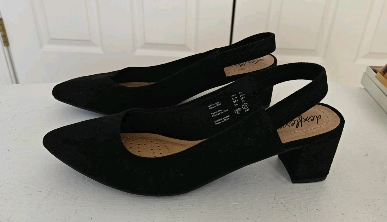 Dexflex Comfort Women’s Slingback Shoes Black Faux Suede Textile Upper SZ 7 1/2