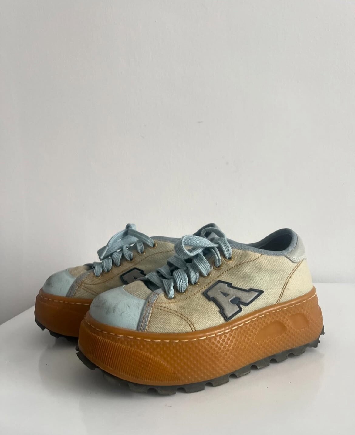 The ART Company Chunky Platform Boots Blue Brown EU 38 (Fit UK 4) Distressed Def