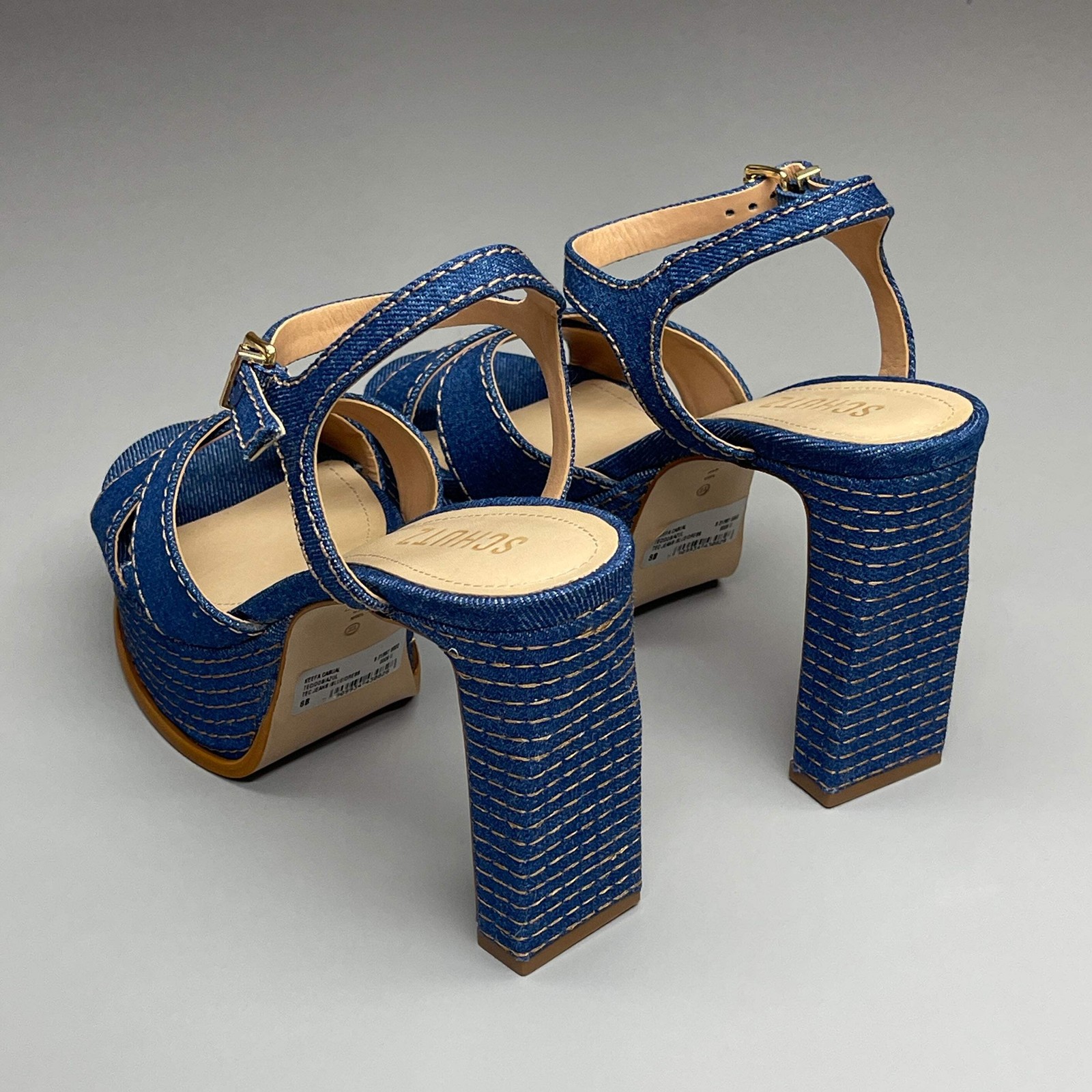 SCHUTZ Keefa Casual Denim Women’s 4″ Heeled Sandal Platform Blue Sz 8.5B (New)