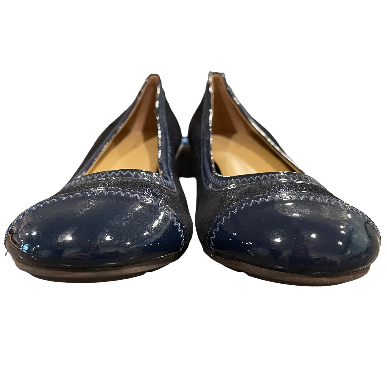 Cole Haan Metallic Blue Cap Toe Wedge High Heel Slip On Shoes Womens 8 B Air