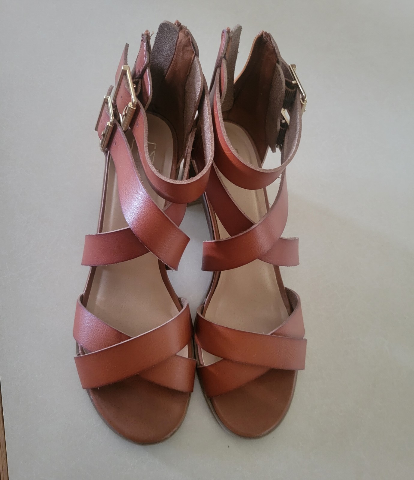 Material Girl Danee Strappy Block Heel Sandals Cognac