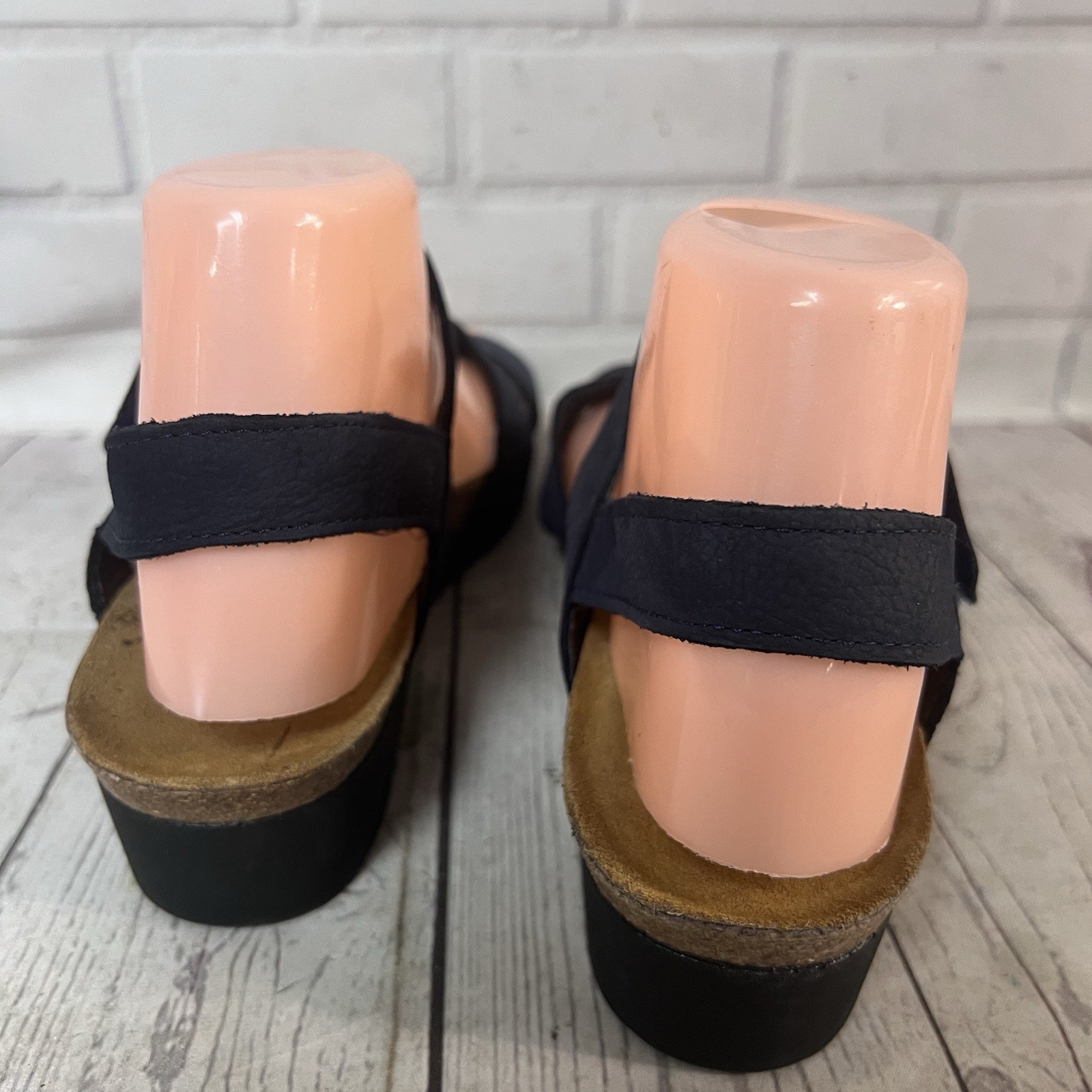 NAOT Kayla Women’s Navy Blue Nubuck Leather Comfort Wedge Sandals EU 38 US 7