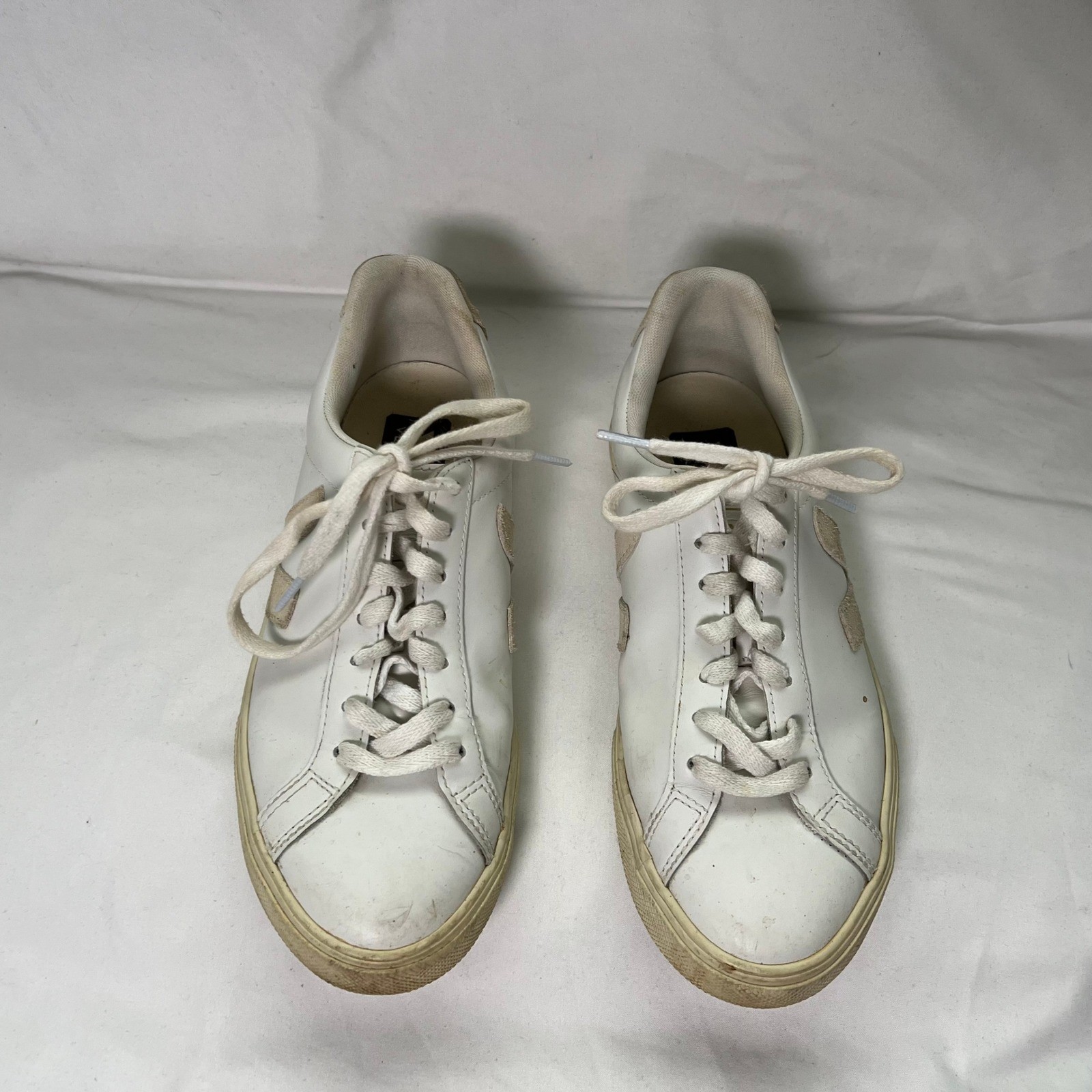 Veja Esplar Leather Low Top Sneakers White Pierre Suede Logo Womens 7 38