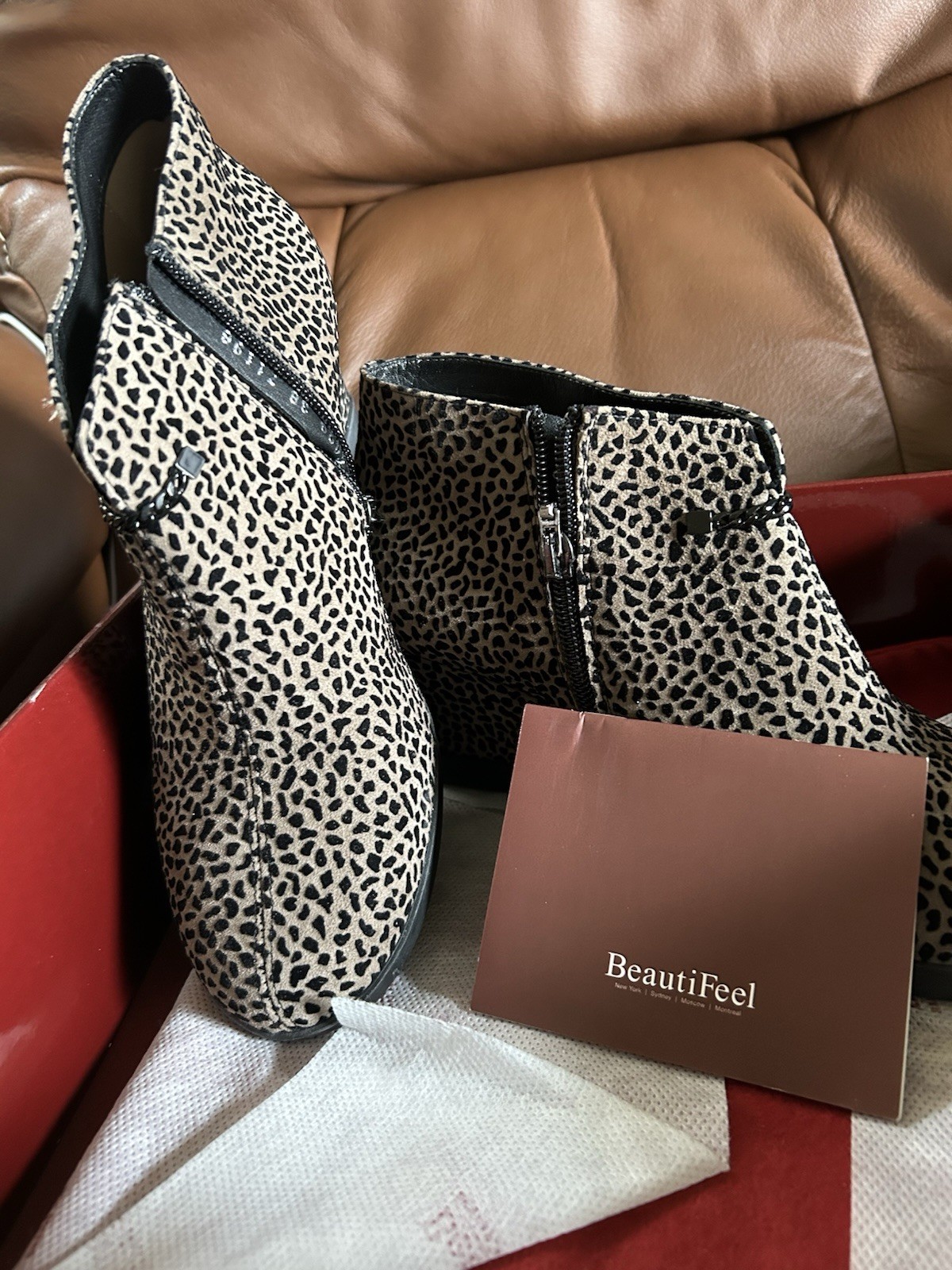 Beautifeel Animal Print Wedge Booties NEW 38