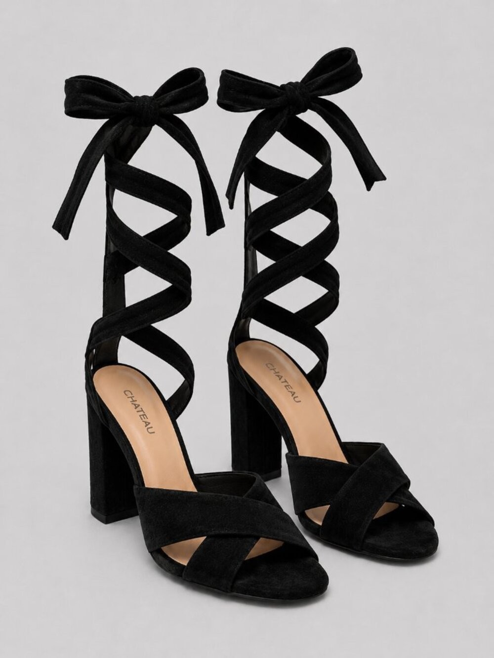 Le Chateau Velvet Lace Up Heels Sz 7.5 Goth Coquette Prom Party Black Chic