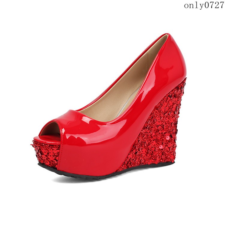 Women’s High Wedge Heel Platform Sequins Clubwear Sandals Shoes Wedding Fashion