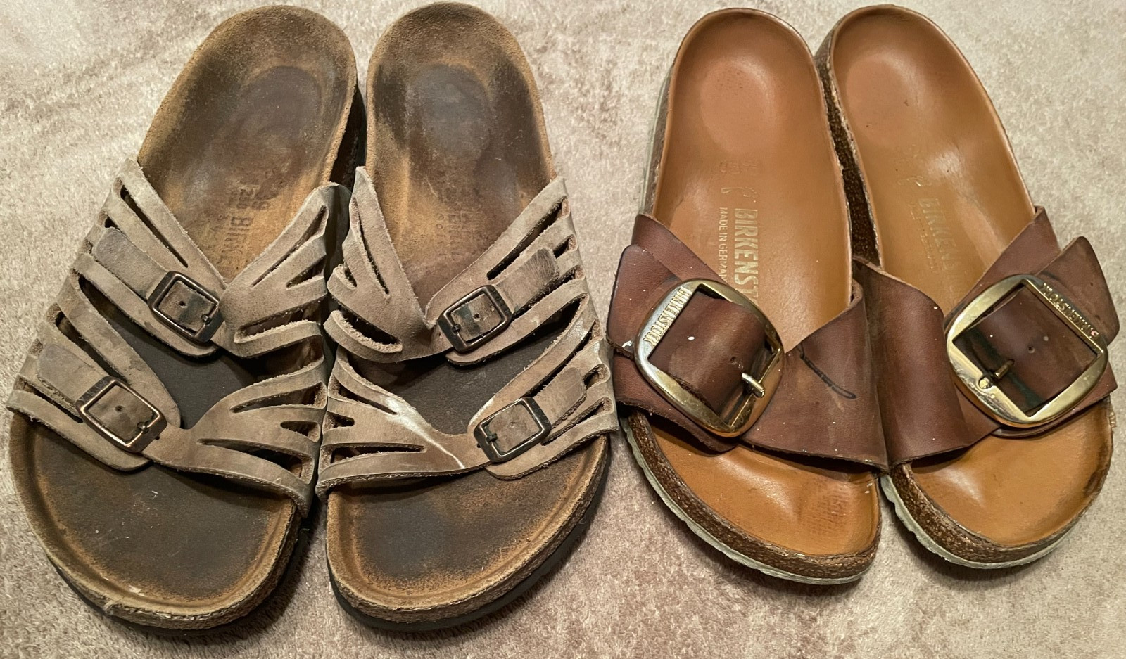 BIRKENSTOCK MADRID BIG BUCKLE & GRANADA SANDALS BROWN 2 PR. SIZE 39