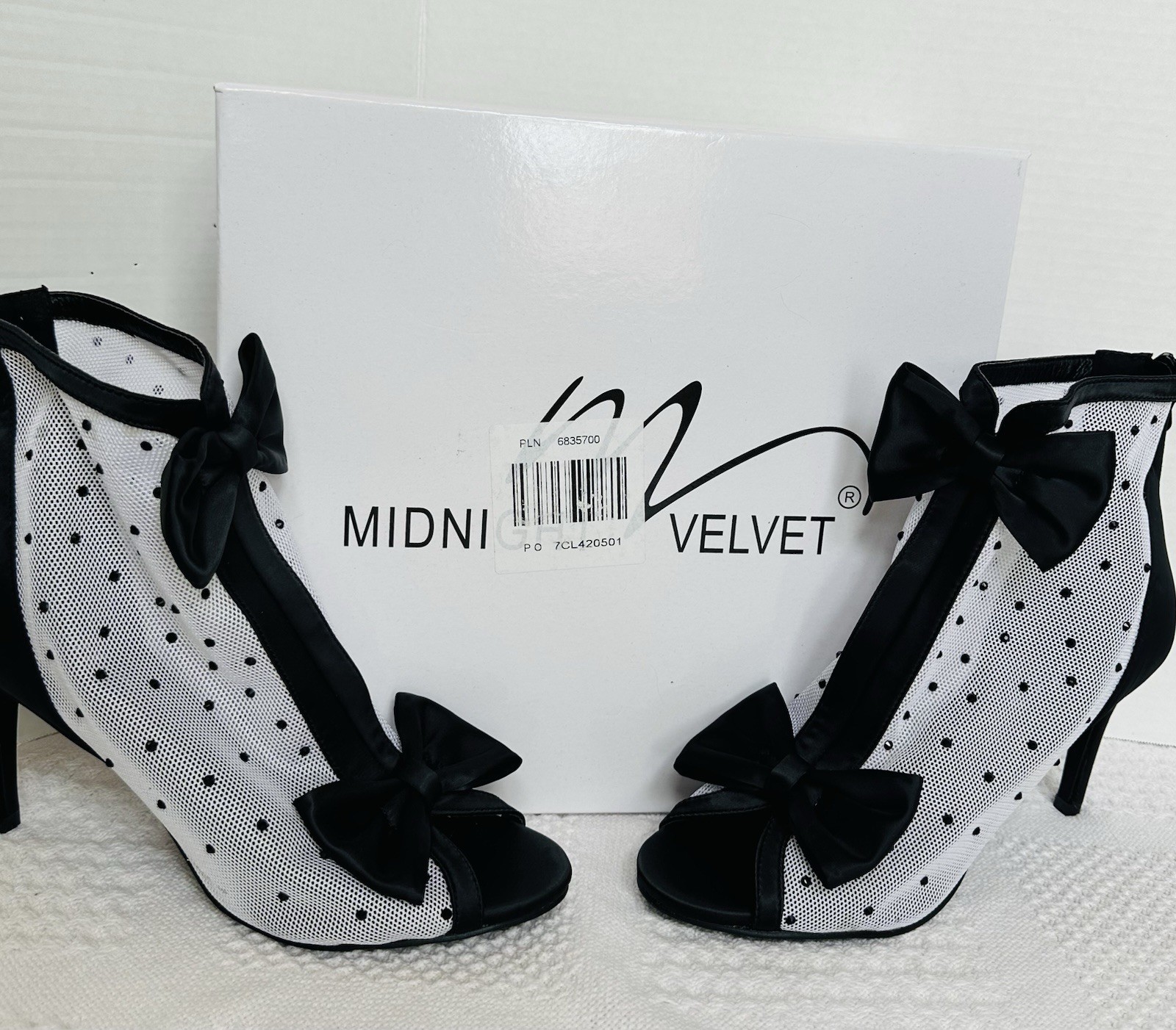 Modern Pinup Mesh Polka Dot Bow-Peep Toe Stiletto Ankle Booties-Rockabilly 50’s