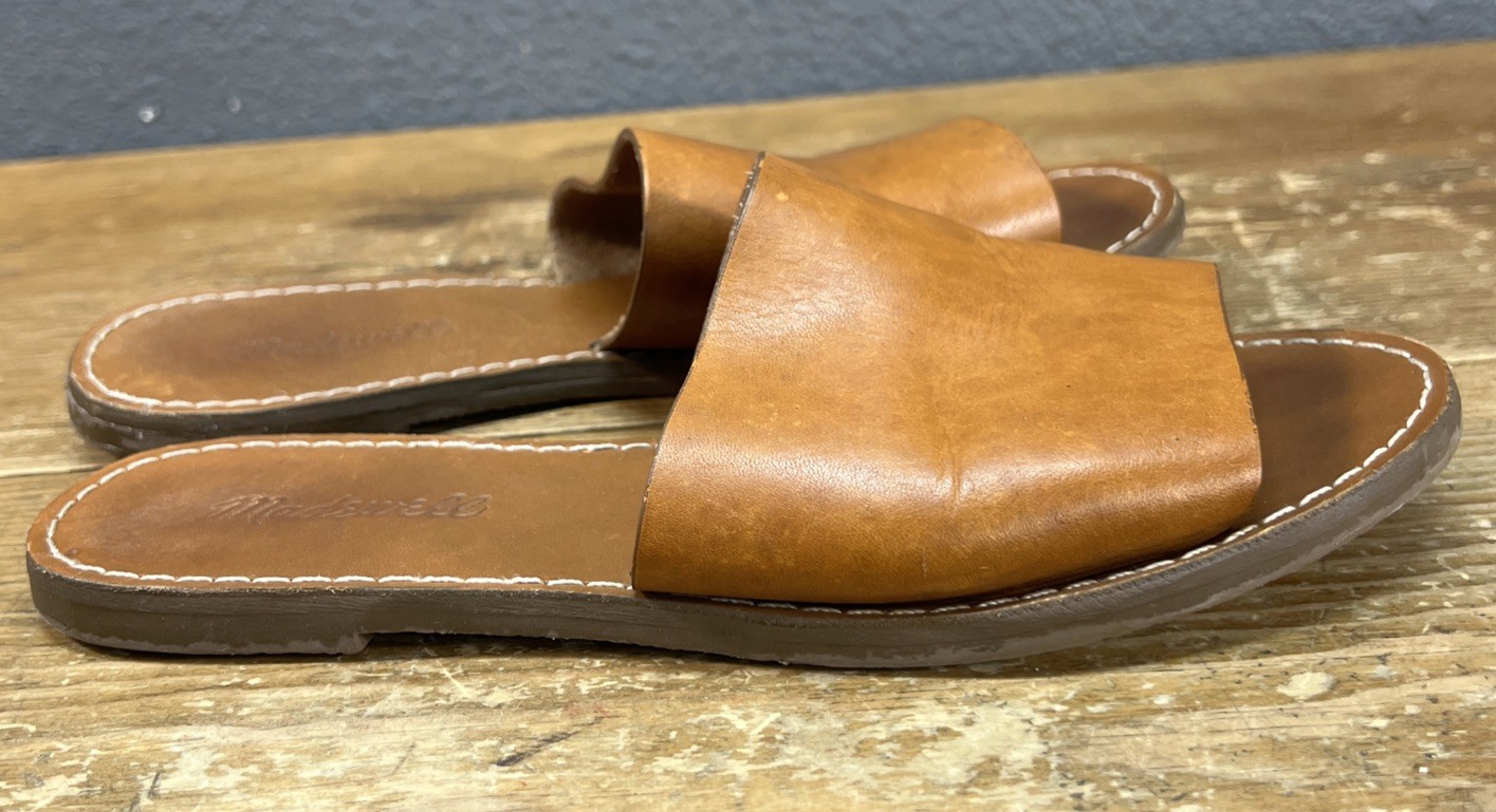 Madewell The Boardwalk Post Slide Sandals Brown Leather Slide Boho Size 7 M