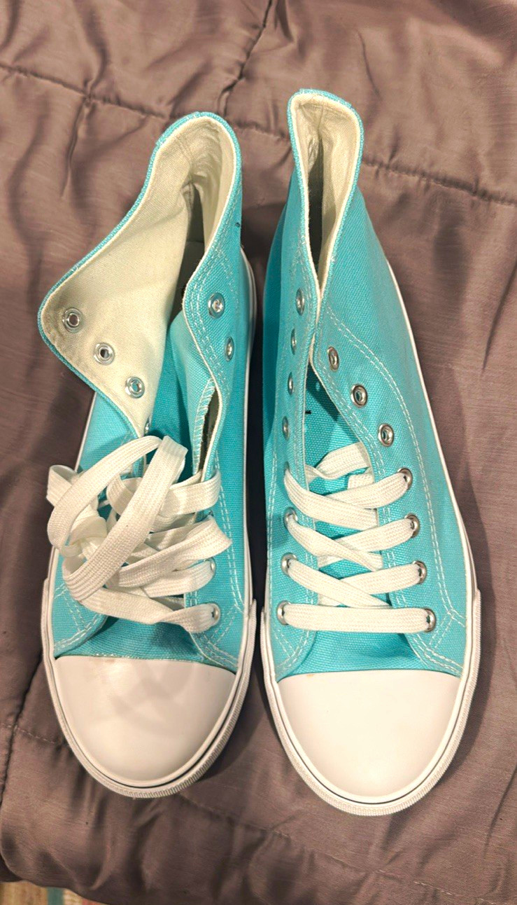 Men’s Blue/White High Top Canvas Lace-Up Sneakers Solid Rubber Outsole