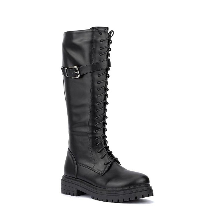 Olivia Miller Womens 8 M Black Simonetta Faux Leather Knee Combat Boots NIB GL3