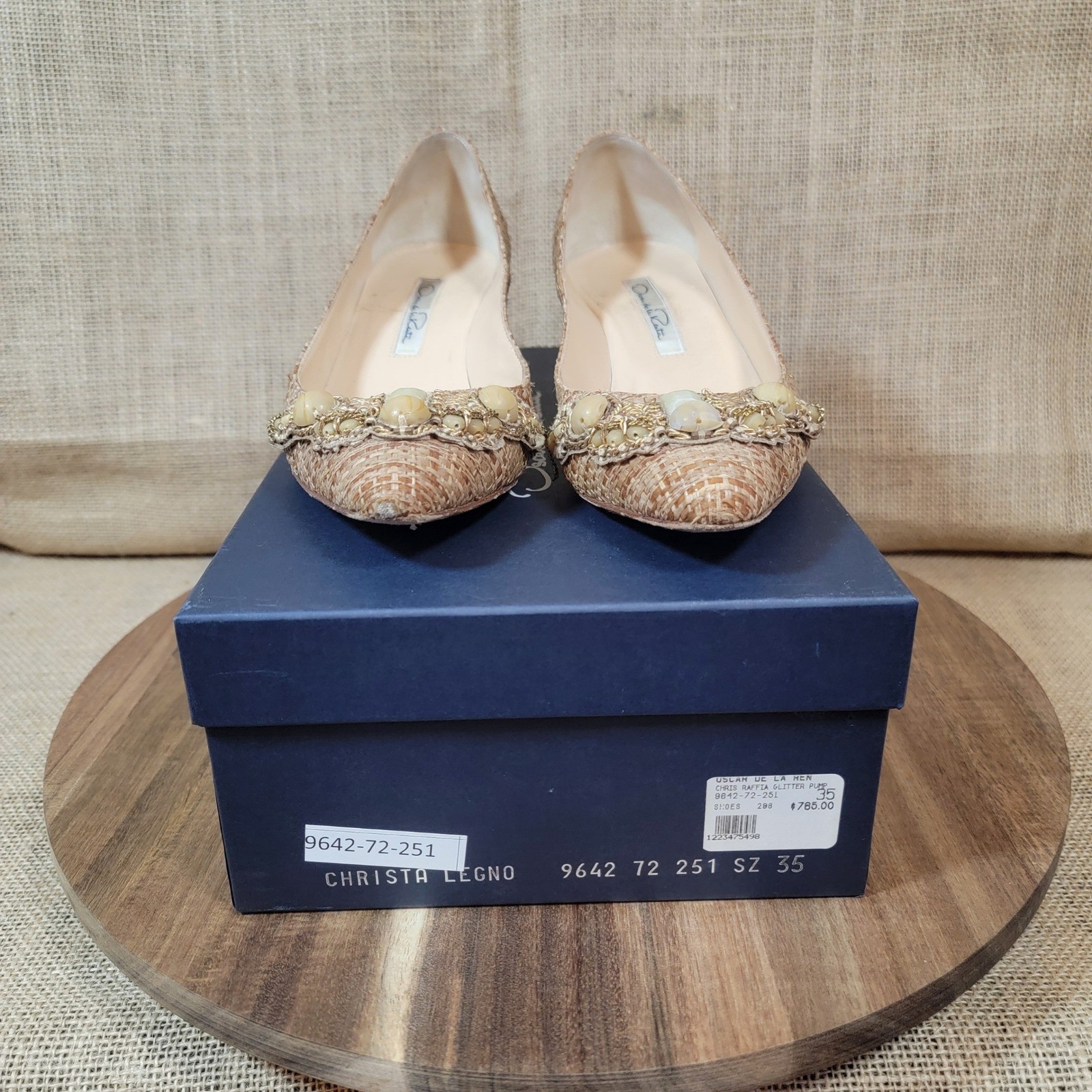 Oscar de la Renta Embellished Woven Kitten Heel Designer Shoes EU Size 35 US 5