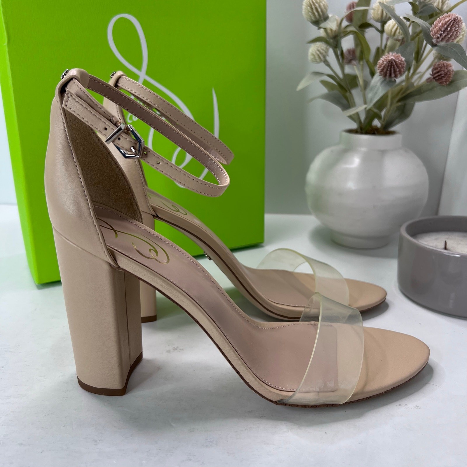Sam Edelman Yaro Ankle Strap Block Heel Sandal Buckle Almond Women’s 11 M