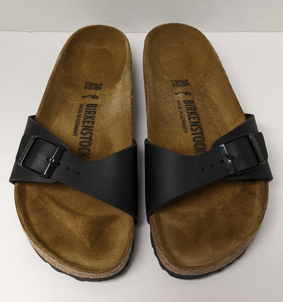 Birkenstock Madrid Slide Sandals, Black, Women’s 38 EU Narrow (US 7)