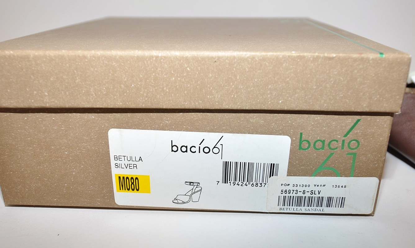 Bacio 61 «Betulla» Leather Wedge Ankle Strap Sandal 4.25″ Heel, Brown/Silver NIB