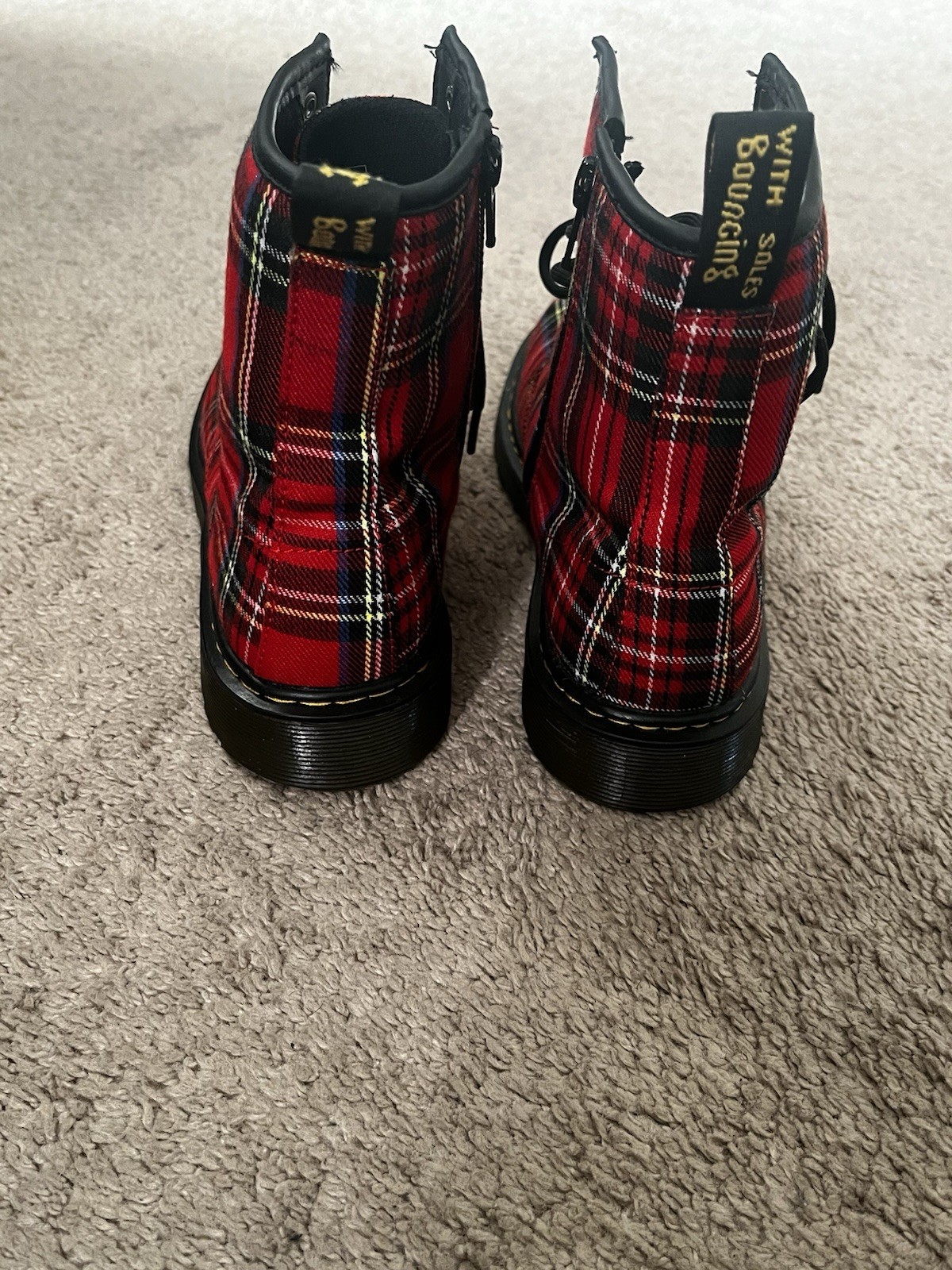 Dr. Martens Red 1460 Tartan Plaid Fabric Ankle Combat Boot Size 6 $50