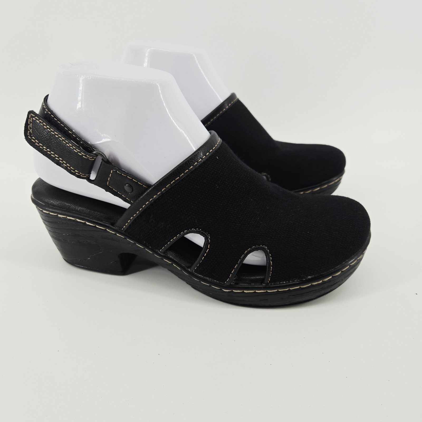 BOC Womens Clogs 7M Black Canvas Slingback Chunky Heels Platform Y2K Style