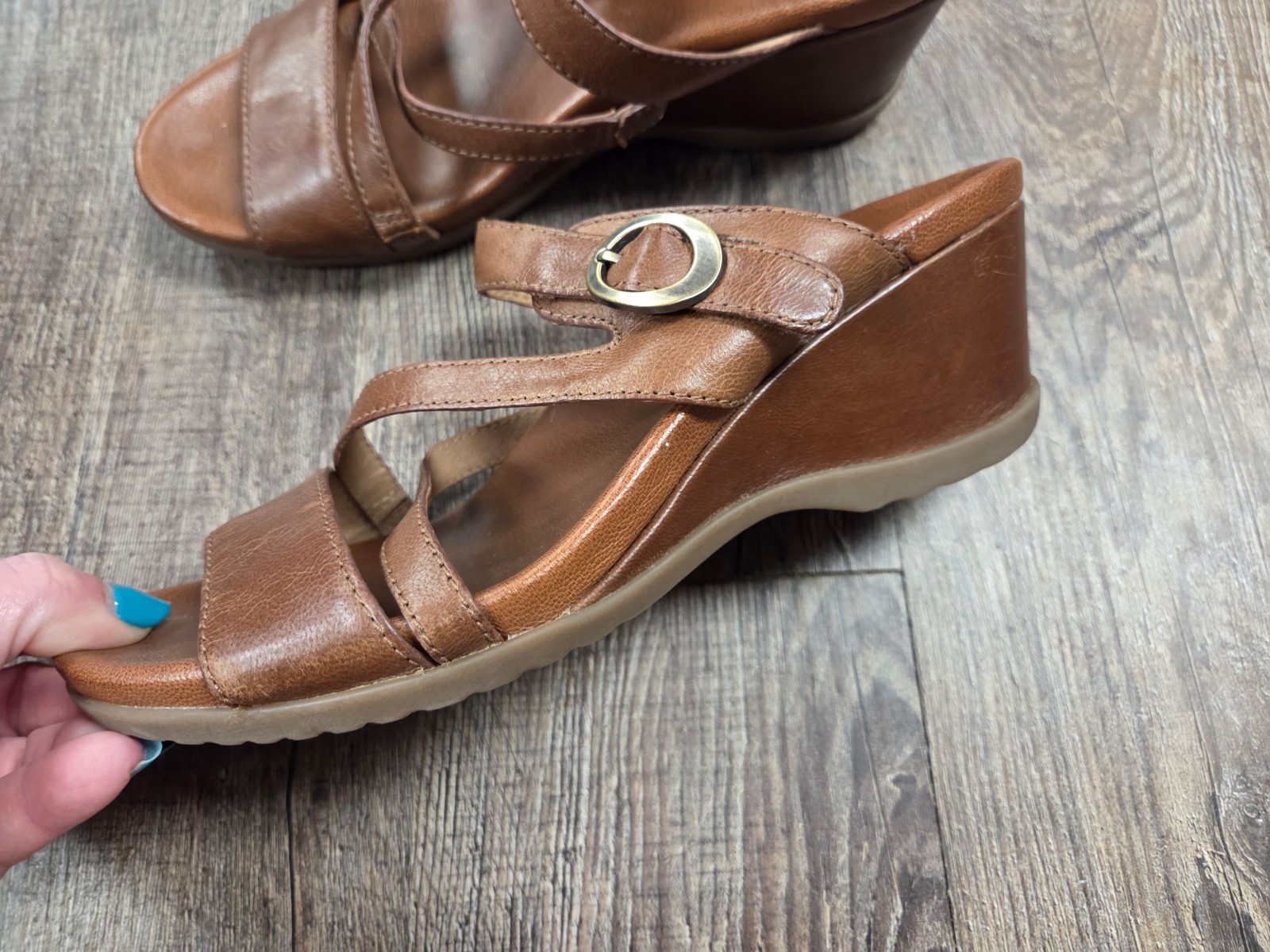 Dansko ana glazed kid leather wedge sandal Shoes Brown Heels Euro 37 – US 6/6.5
