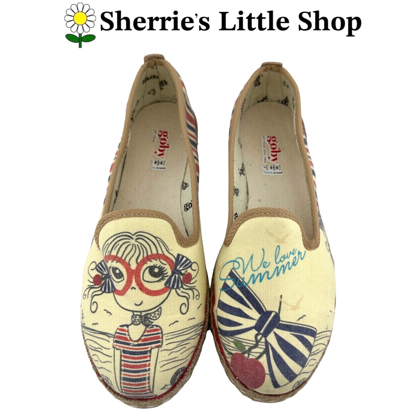 Goby Cartoon Girl Graphics We Love Summer Canvas Espadrille Sneakers Shoes 7.5