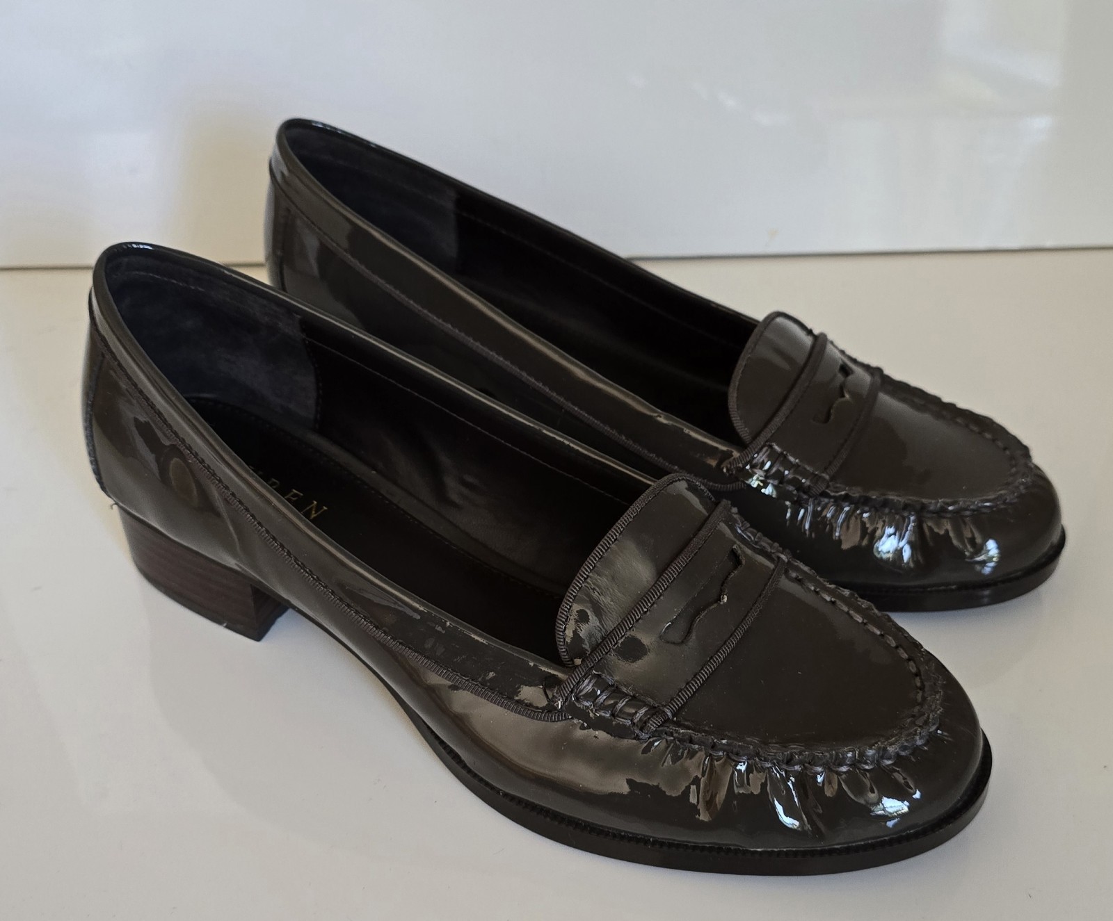 Lauren Ralph Lauren Penny Loafers Brown Gray Patent Leather Women’s 9