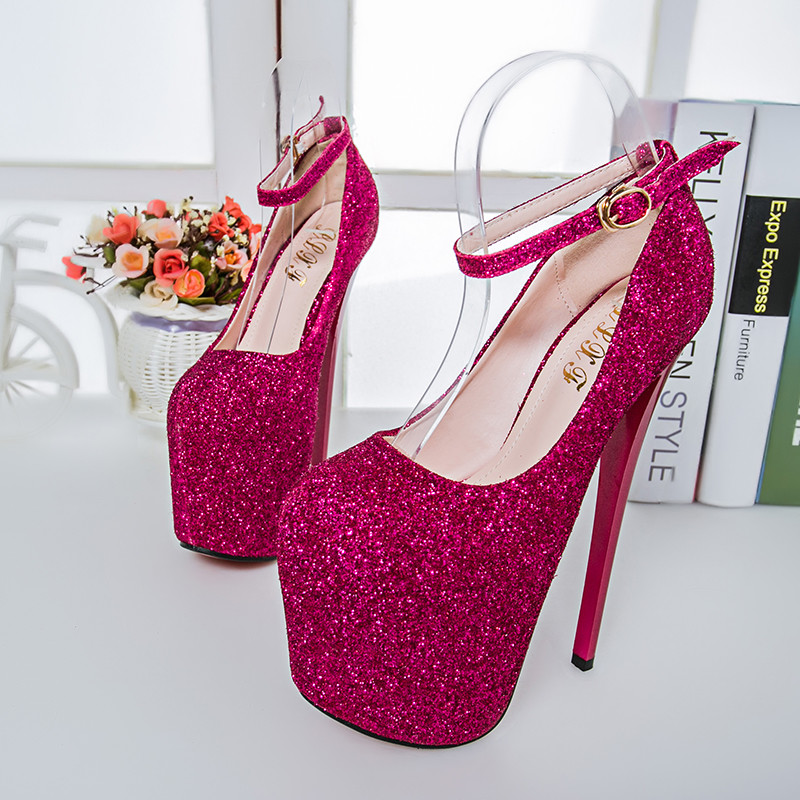 Glittering Drag Queen Men’s Heels Platform Pink Crossdresser Ankle Strap Shoes