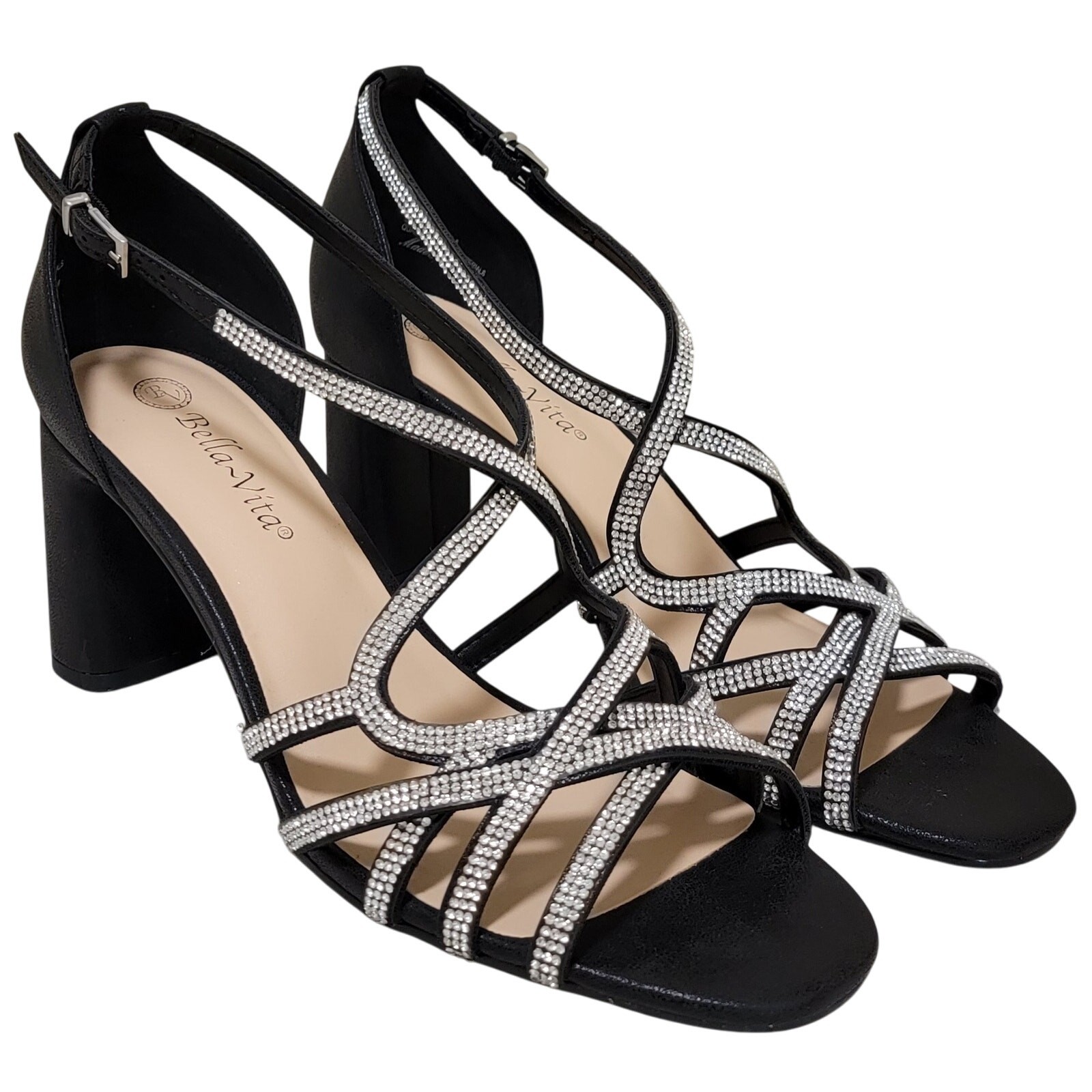 Bella Vita Women Aliette Strappy Evening Sandals Size US 12M Black Metallic