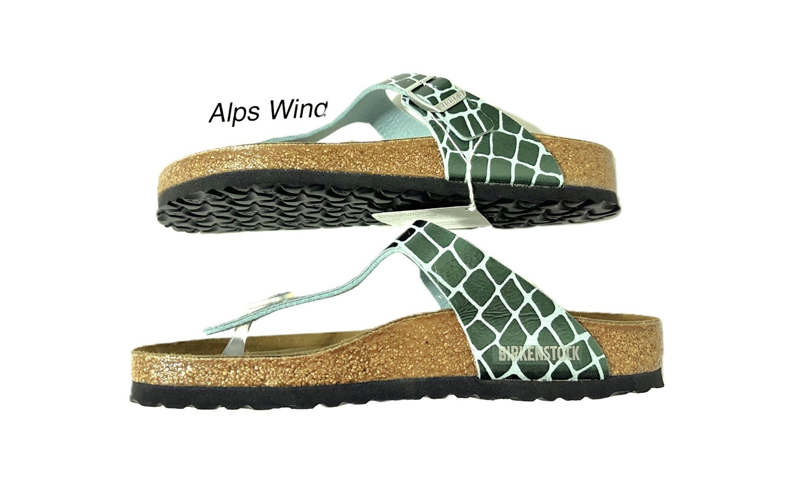 Birkenstock Gizeh Thong Sandals Gator Gleam Pearl Light Mint Silver 41/10 NWOB