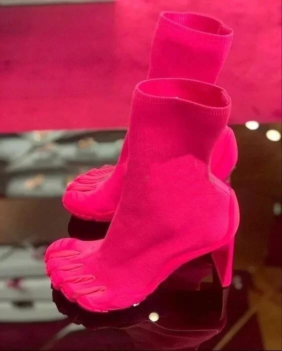 Five Finger Toe Fashion High Heel Ankle Boots New Elastic Mesh Cloth Socks Boots