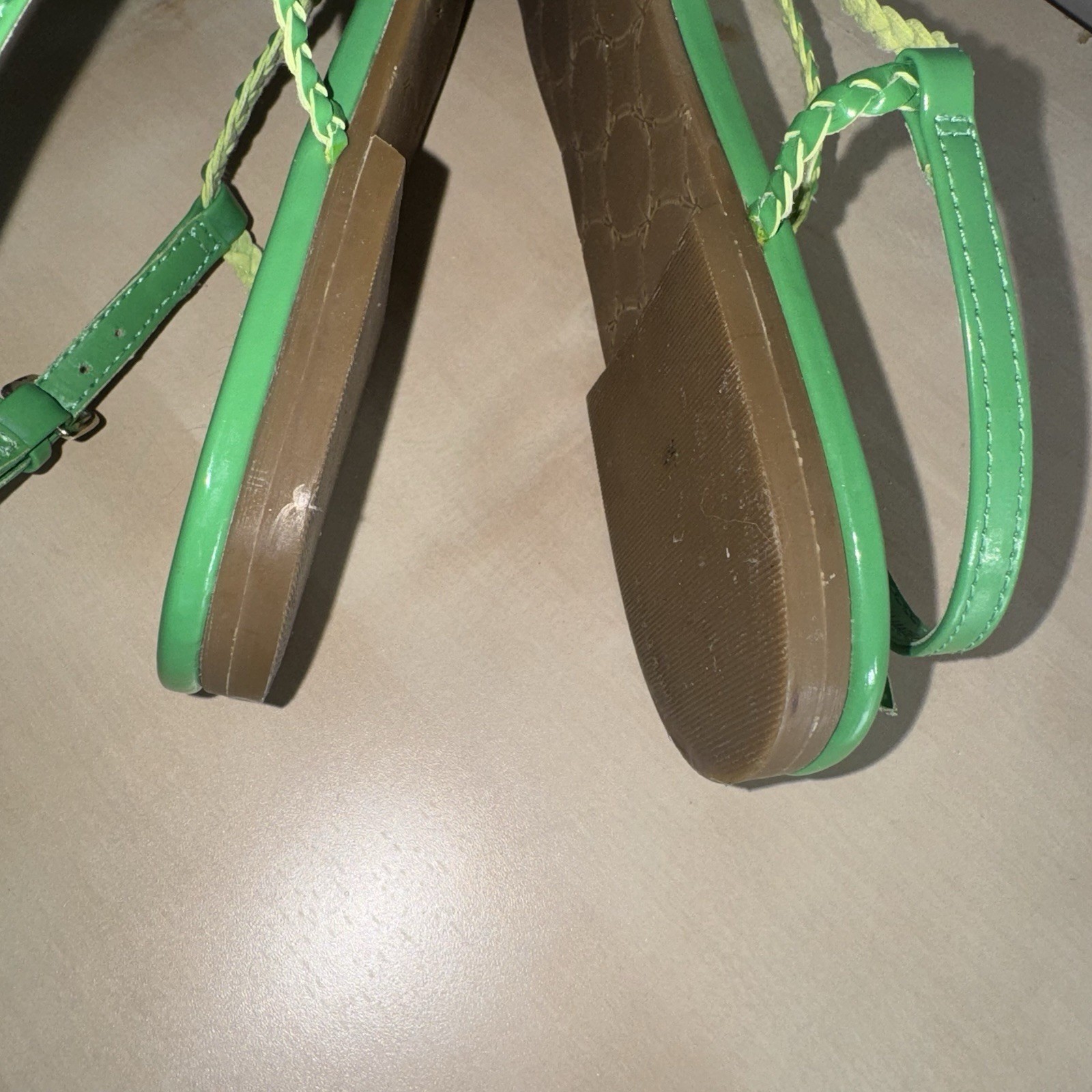 Talbots Sandals Kelly Green Patent Leather Braided Straps Women’s 8.5 Slingback